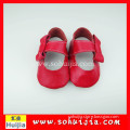 Ningbo June wholesale red bow cow leather flat moccasins great baby soft shoes
